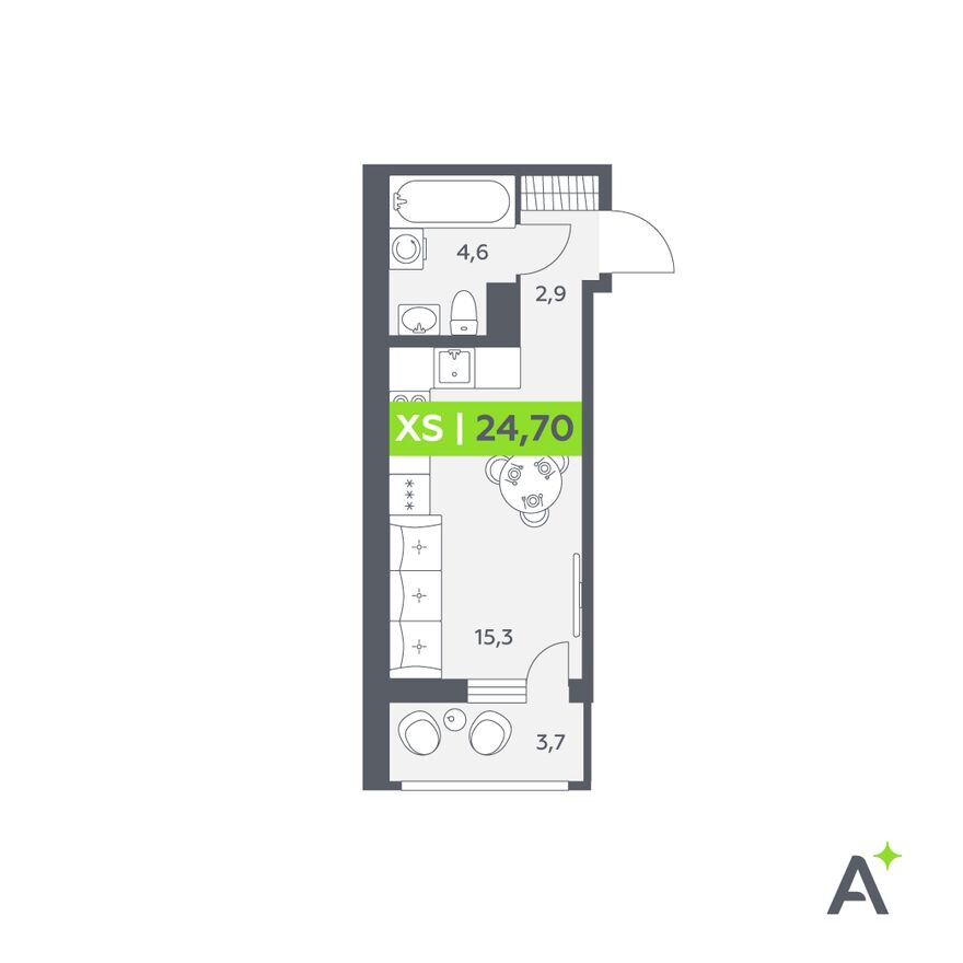 Студия-квартира, 24.7 м²