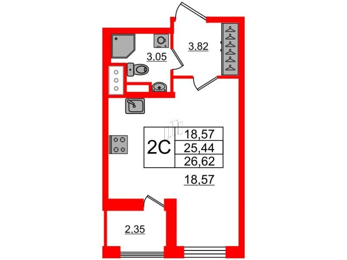 Планировка — Студия-квартира, 25.1 м²