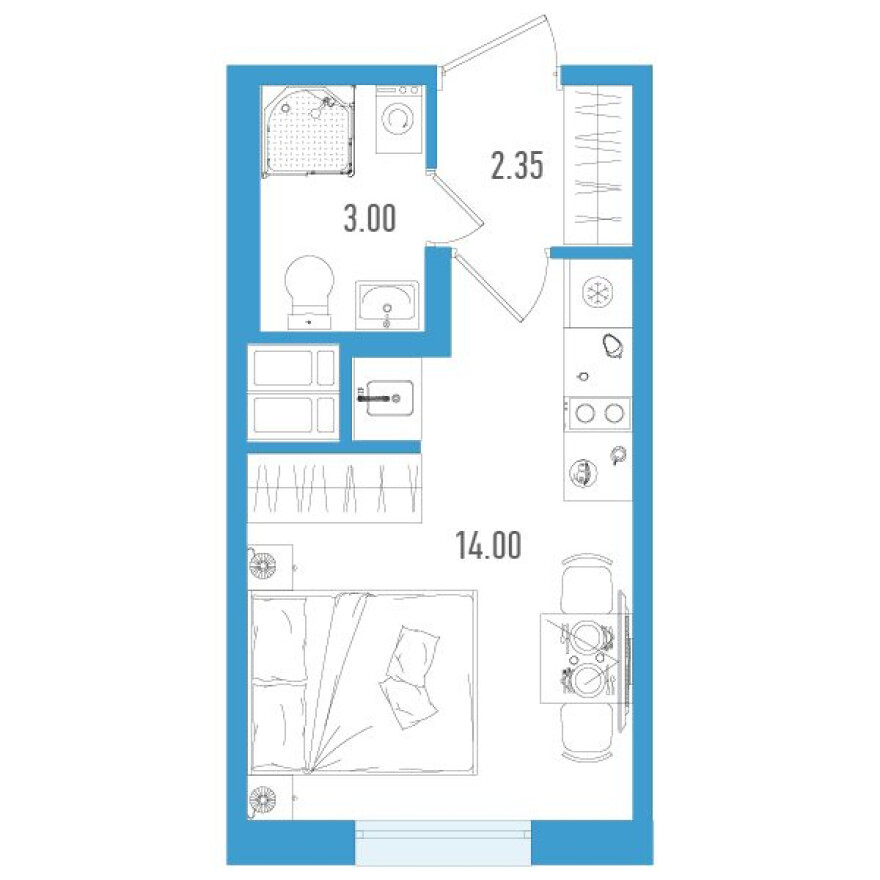 Студия-квартира, 19.4 м²
