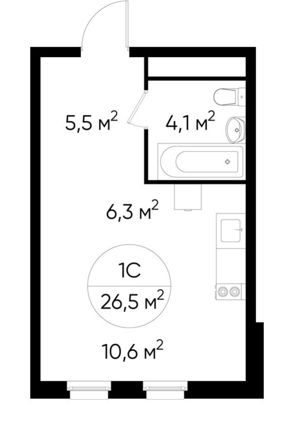Студия-квартира, 26.5 м²