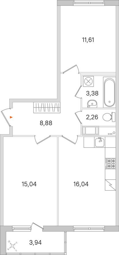 2к. квартира, 59.2 м²