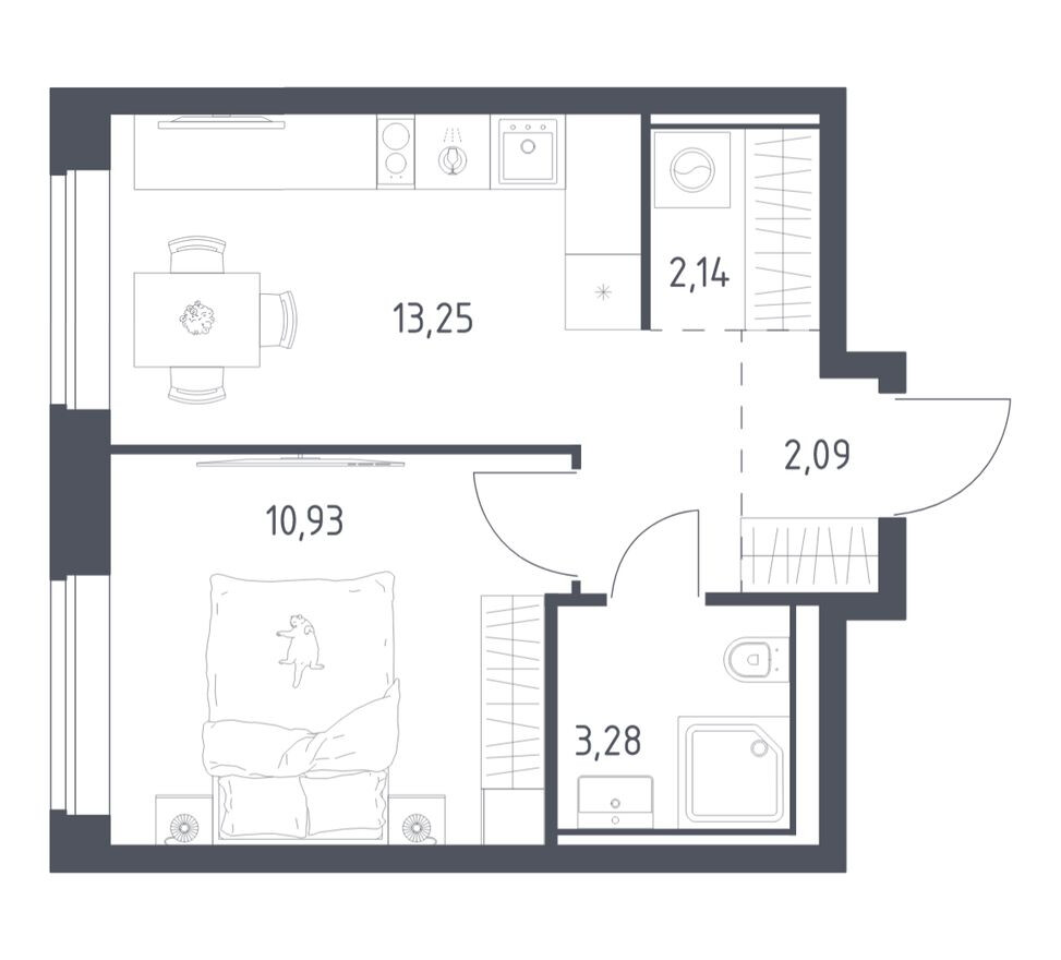 1к. квартира, 31.7 м²