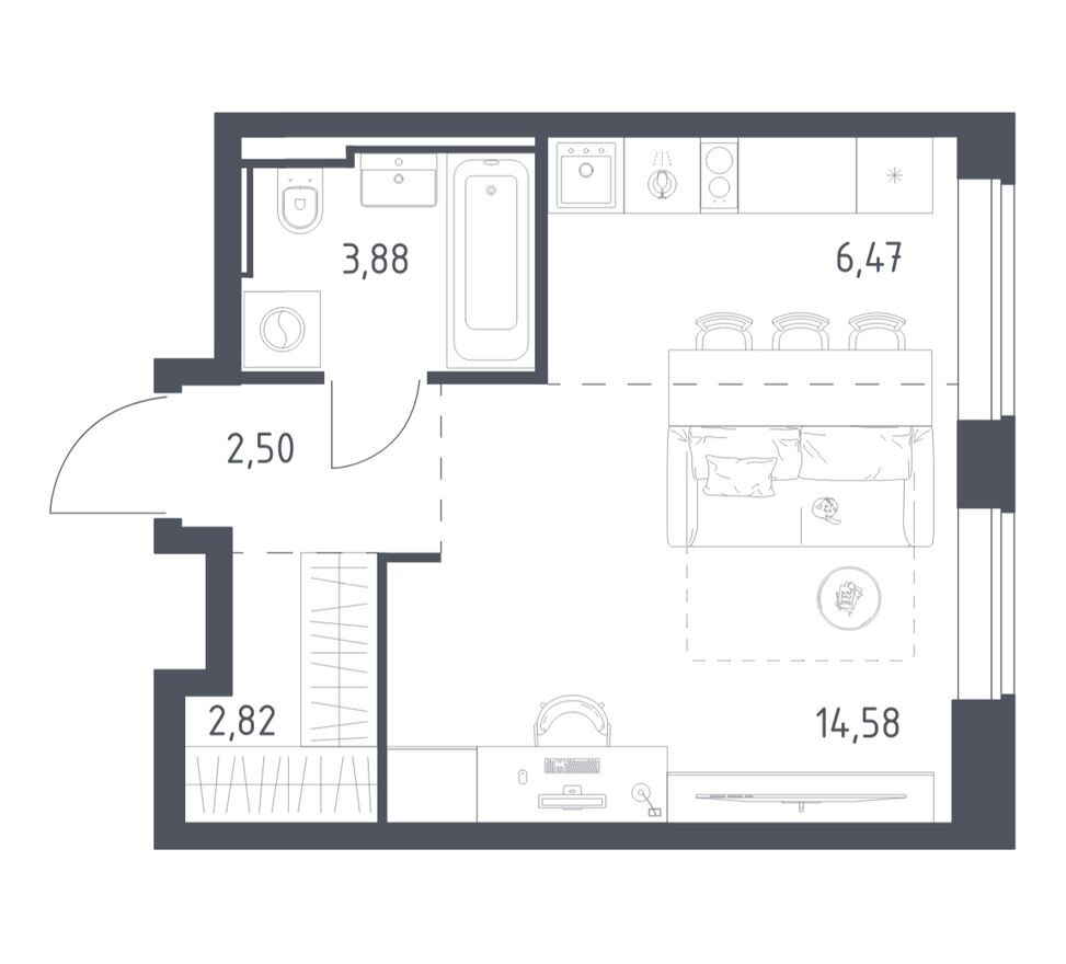 1к. квартира, 30.3 м²
