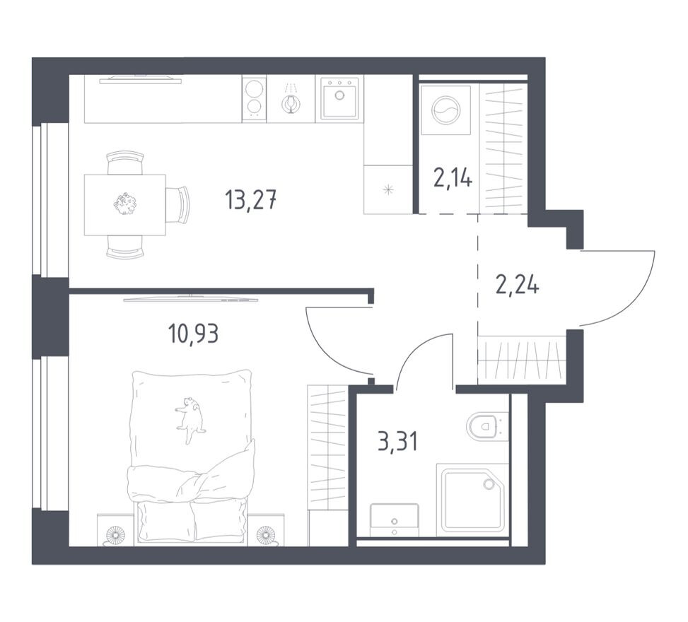 1к. квартира, 31.9 м²