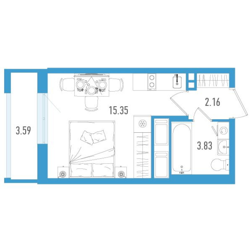 Студия-квартира, 22.4 м²