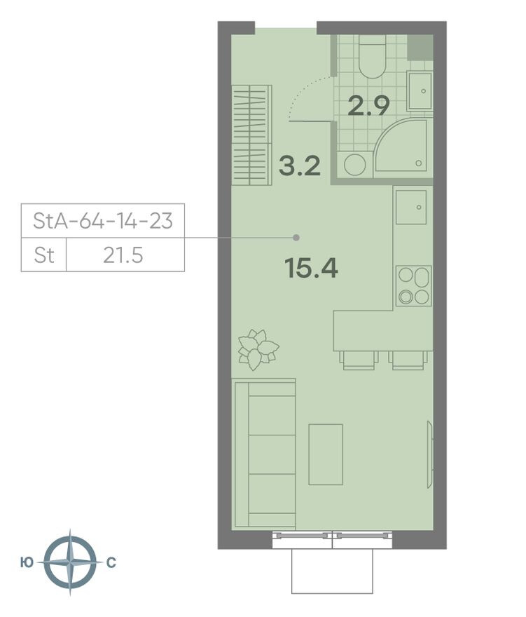 Планировка — Студия-квартира, 21.5 м²