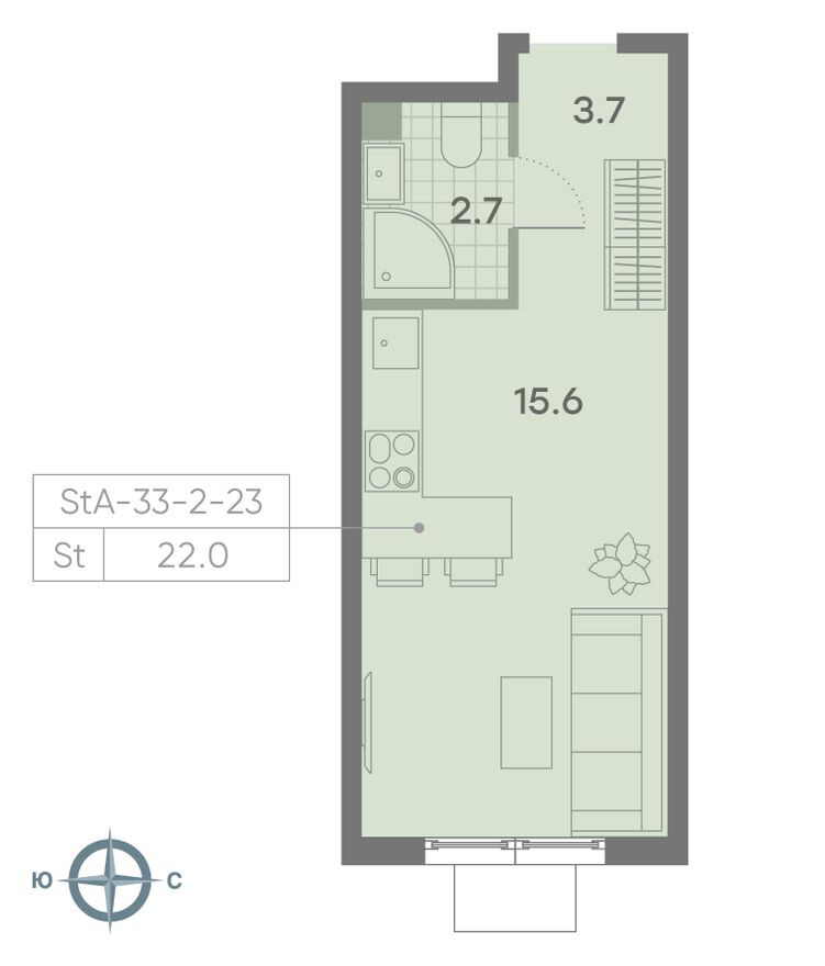 Планировка — Студия-квартира, 22.0 м²