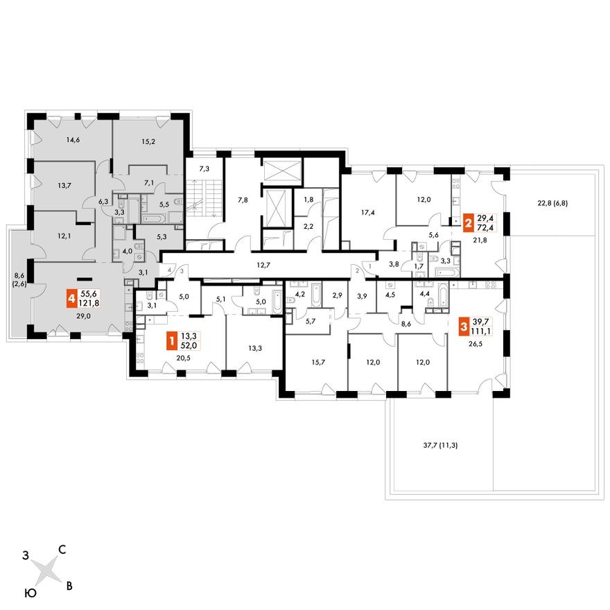 План этажа — 5е квартира, 122.3 м²
