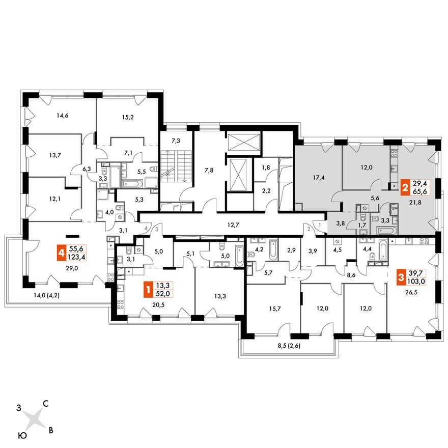 План этажа — 3е квартира, 66.2 м²