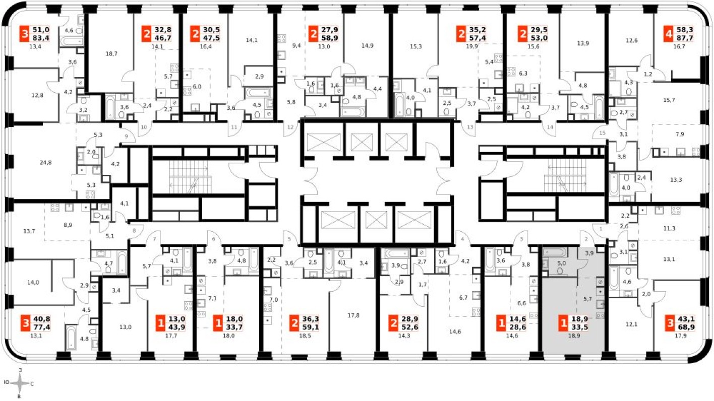 План этажа — Студия-квартира, 33.5 м²