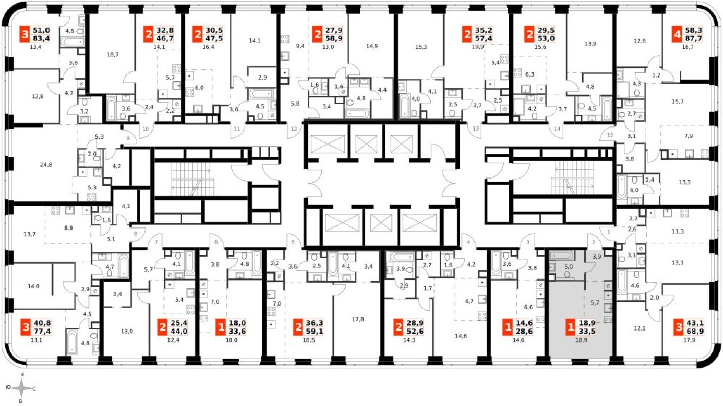 План этажа — Студия-квартира, 33.5 м²