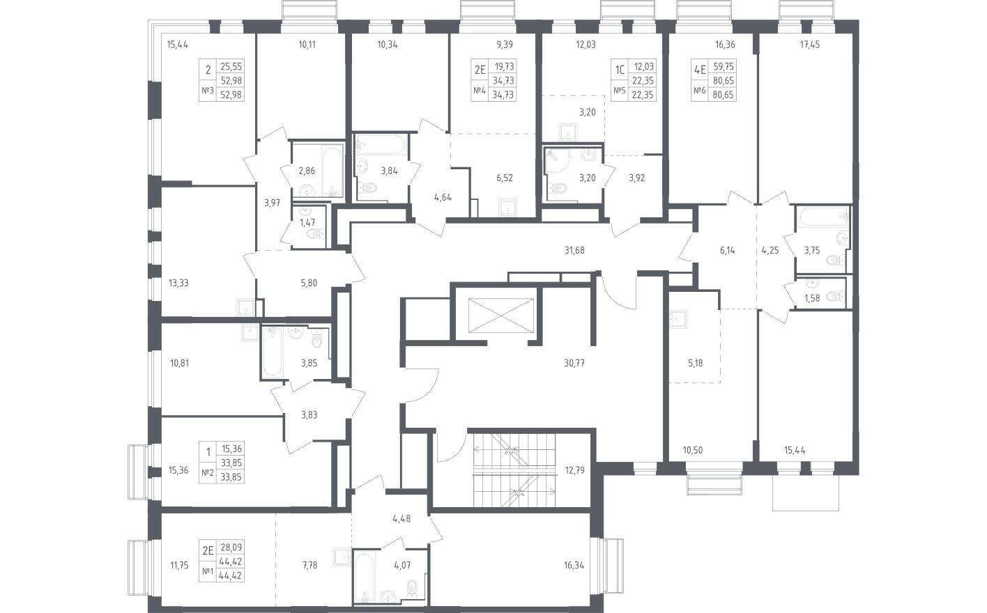 План этажа — 1к. квартира, 34.7 м²