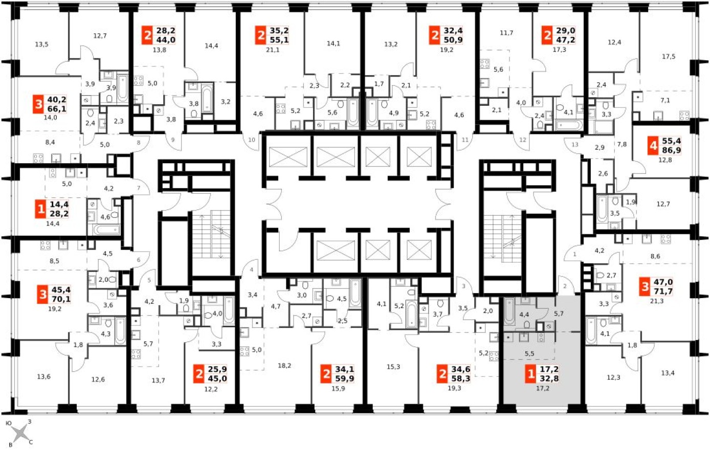 План этажа — Студия-квартира, 32.8 м²