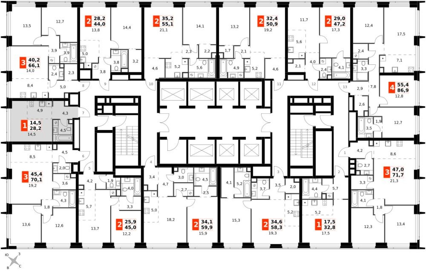 План этажа — Студия-квартира, 28.2 м²