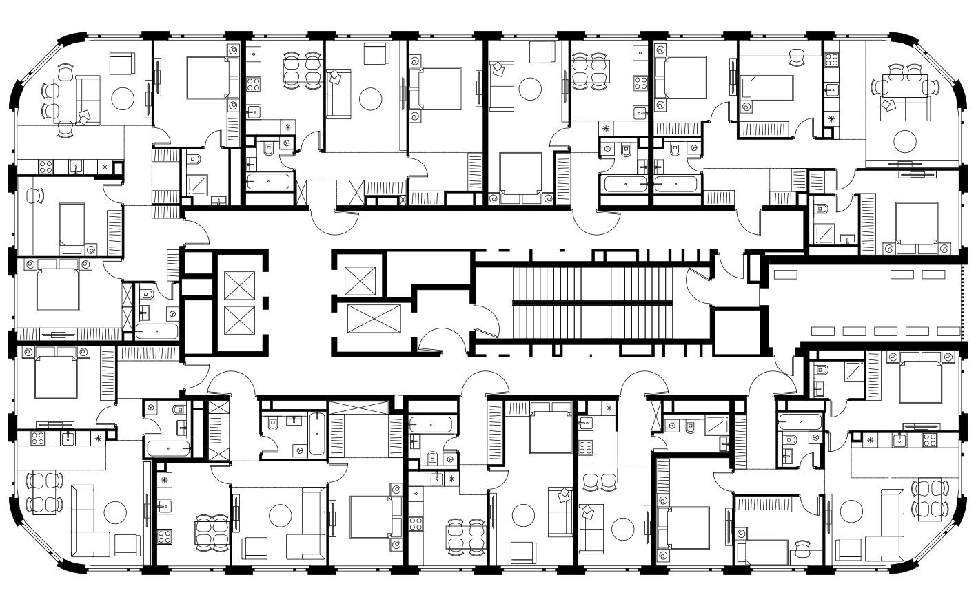 План этажа — 1к. квартира, 40.7 м²
