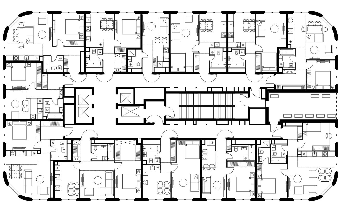 План этажа — 1к. квартира, 34.4 м²