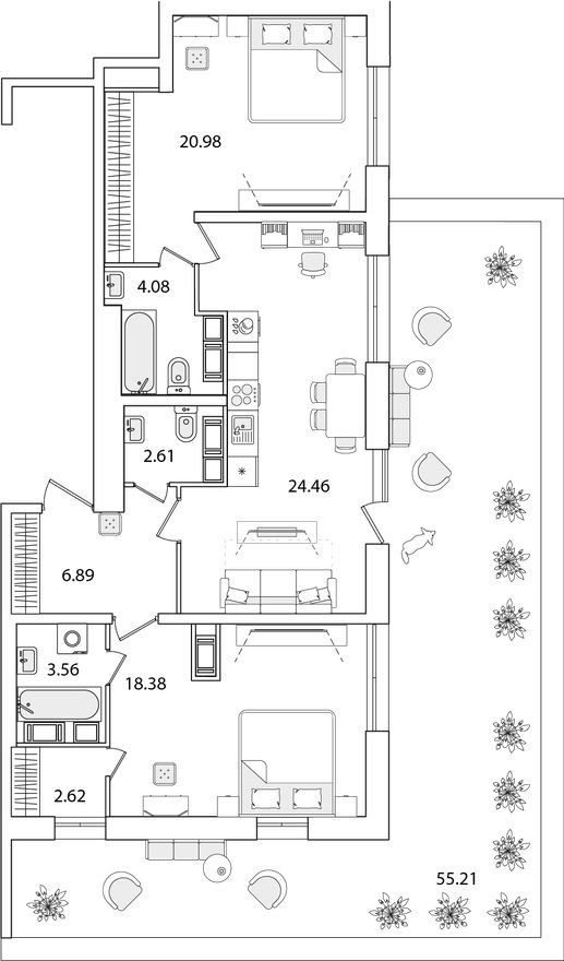 План этажа — 2к. квартира, 99.7 м²