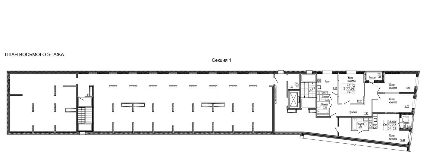 План этажа — Студия-квартира, 34.3 м²
