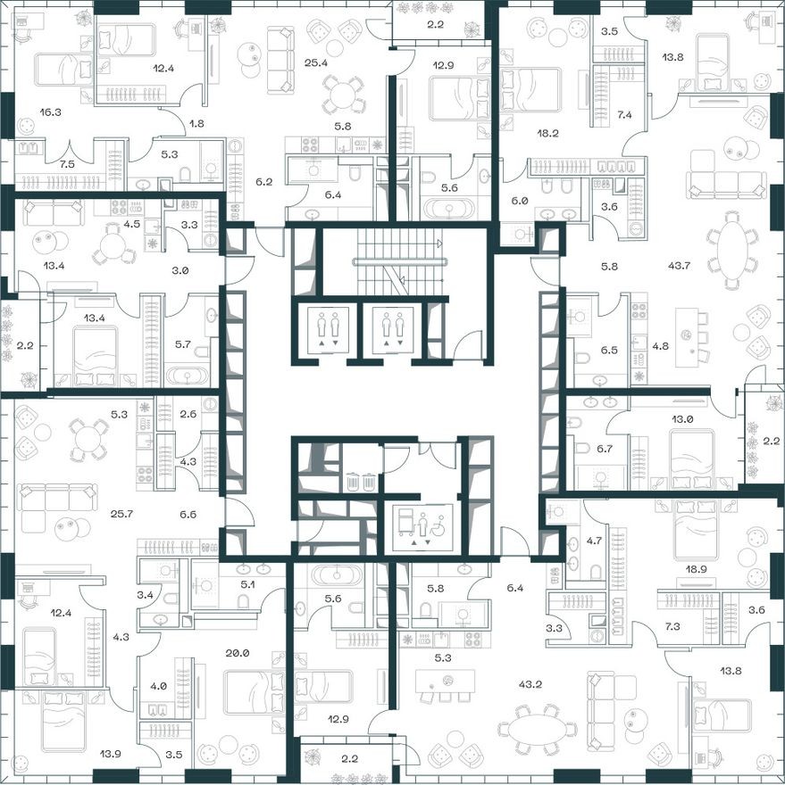 План этажа — 4к. квартира, 133.4 м²