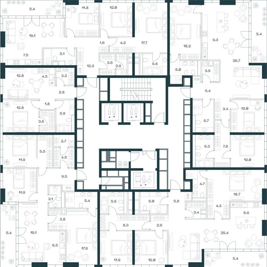 План этажа — 4к. квартира, 133.1 м²