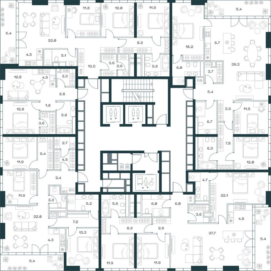 План этажа — 4к. квартира, 133.1 м²