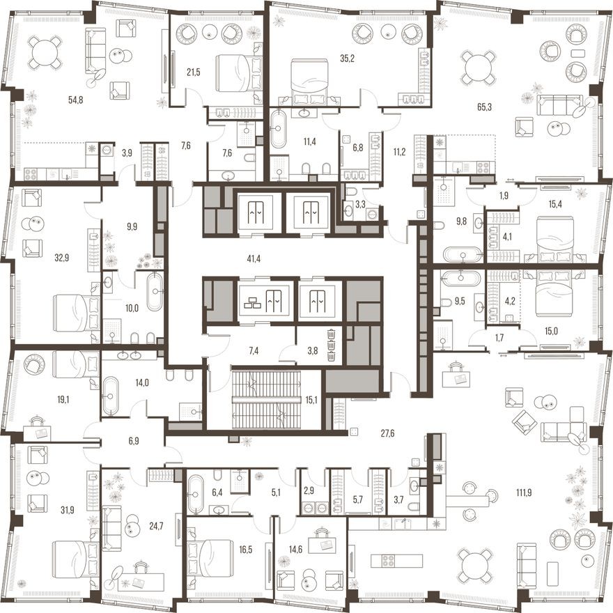 План этажа — 7к. квартира, 321.4 м²