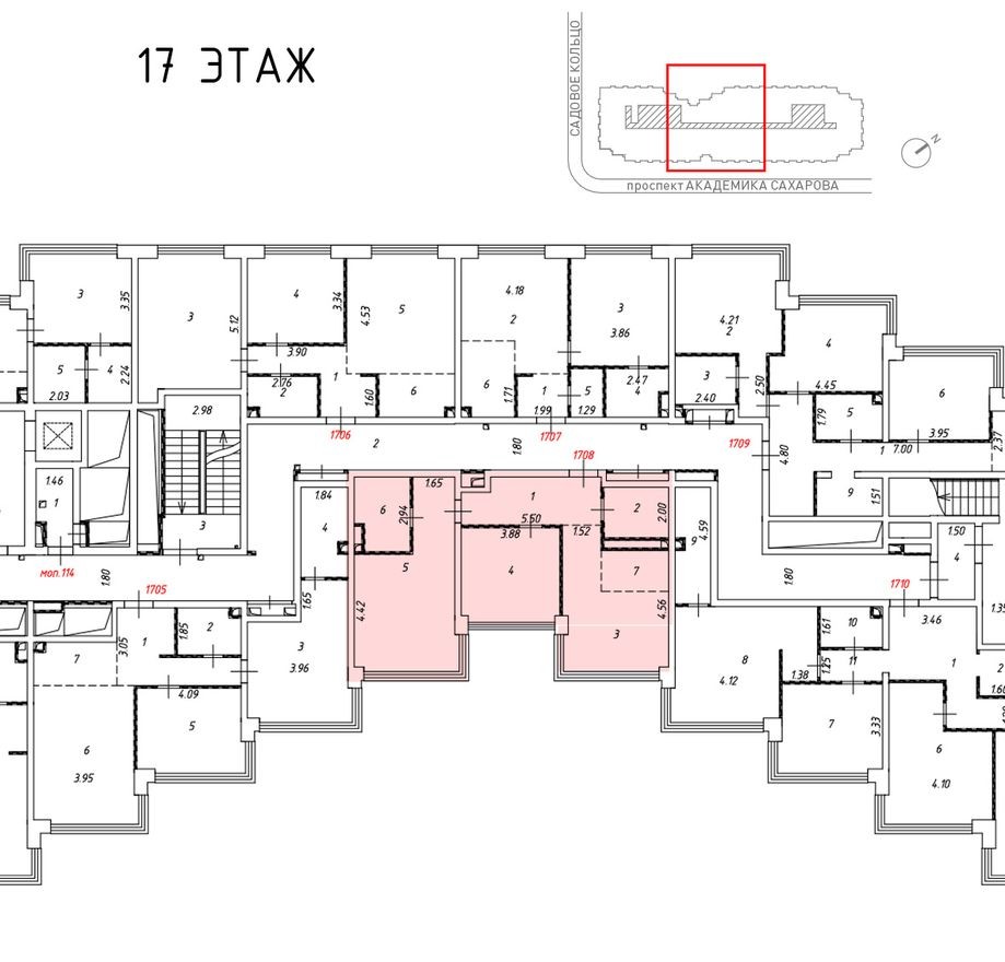 План этажа — 3к. апартаменты, 79.5 м²
