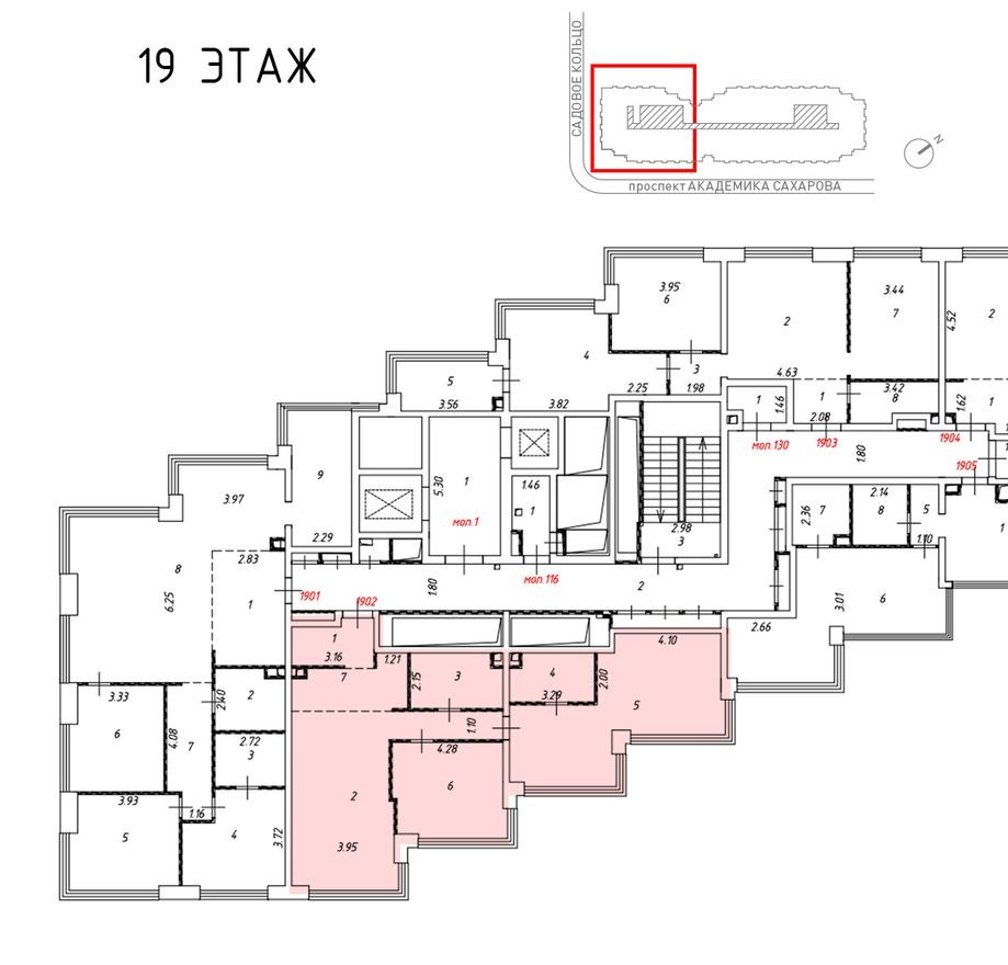 План этажа — 3к. апартаменты, 102.9 м²