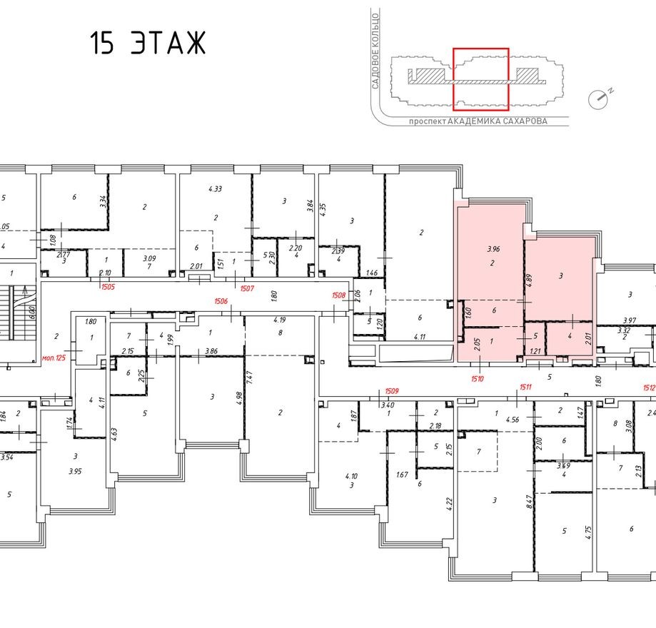 План этажа — 2к. апартаменты, 65.3 м²