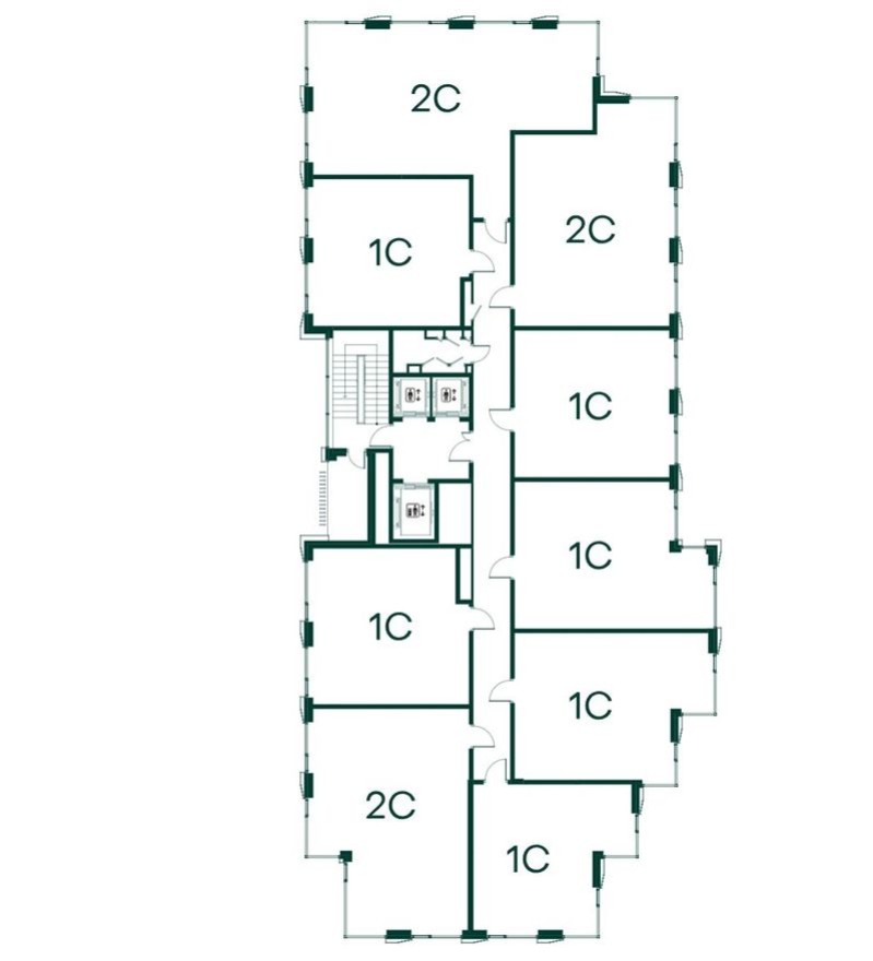 План этажа — 1к. квартира, 45.3 м²