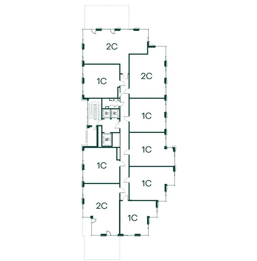 План этажа — 1к. квартира, 45.7 м²