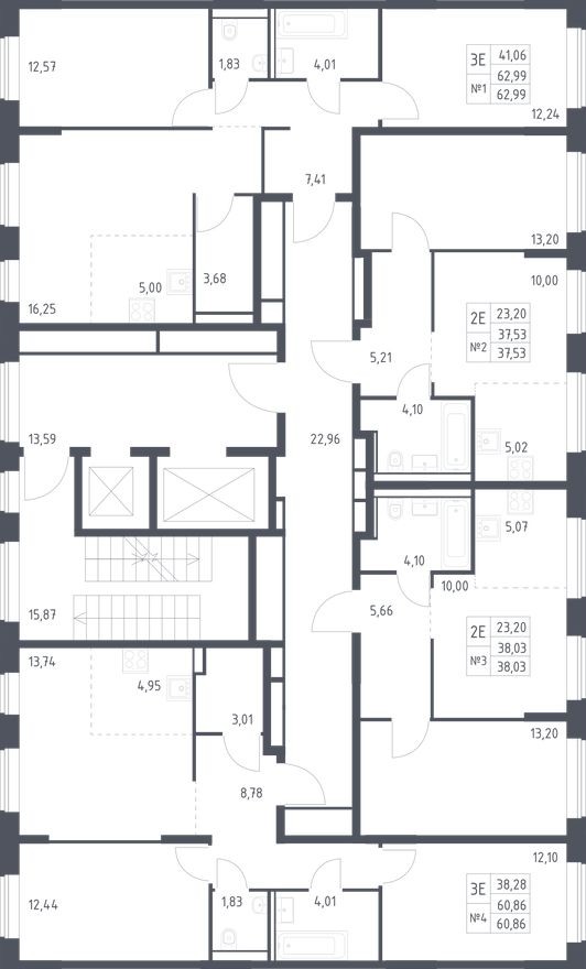 План этажа — 1к. квартира, 37.5 м²
