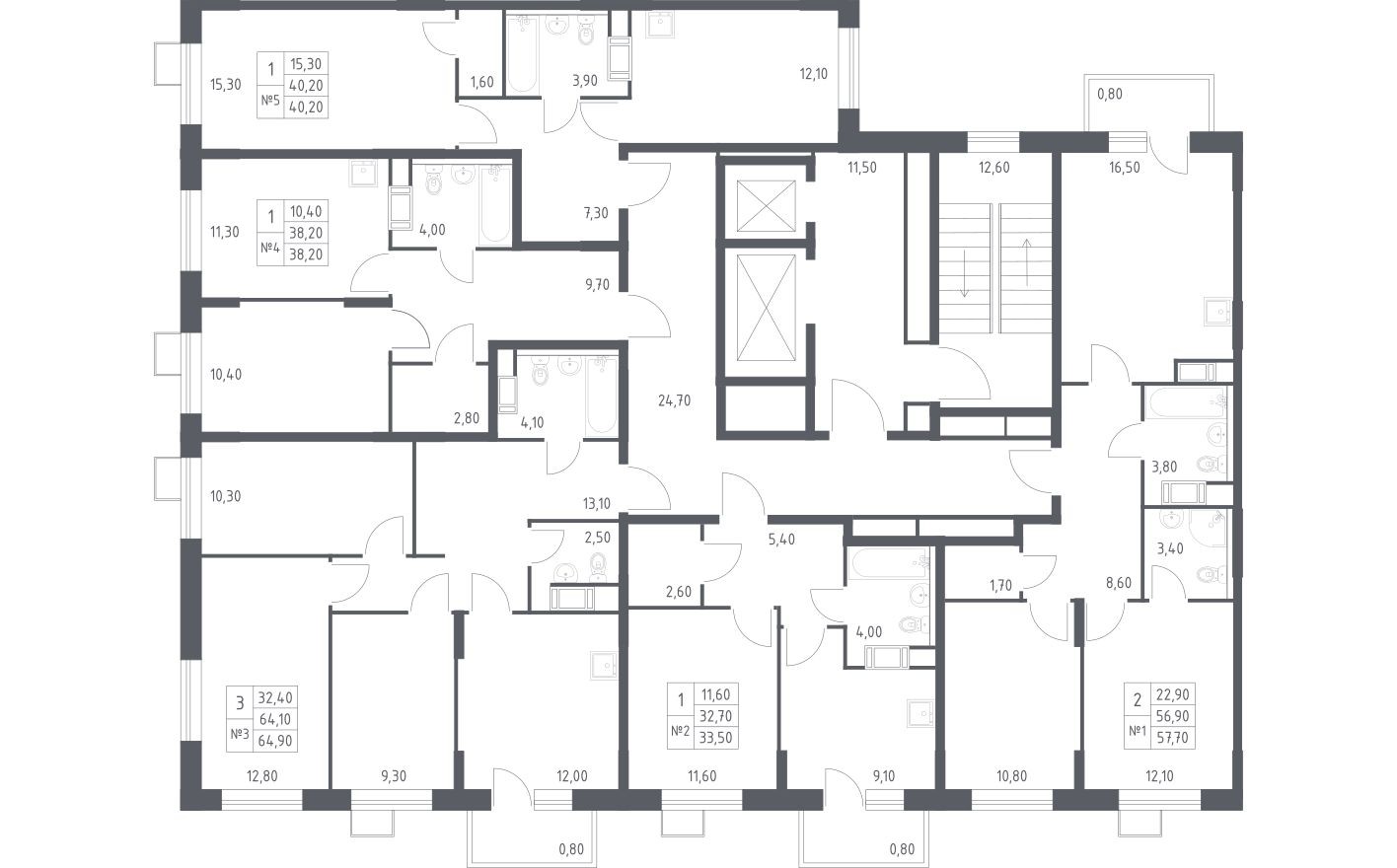 План этажа — 1к. квартира, 38.2 м²