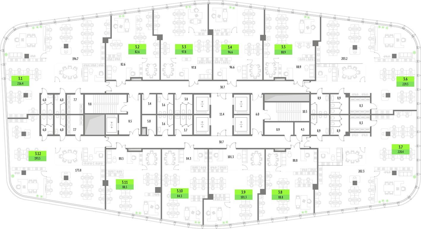 План этажа — Офисное помещение, 88.9 м²