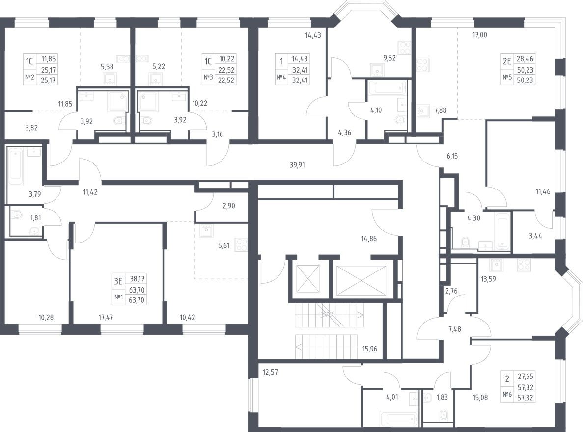 План этажа — 1к. квартира, 32.4 м²