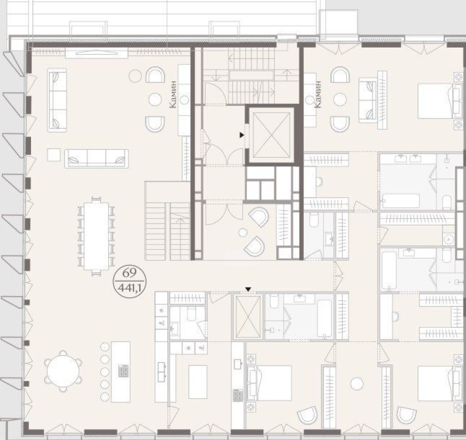 План этажа — 4к. квартира, 458.3 м²