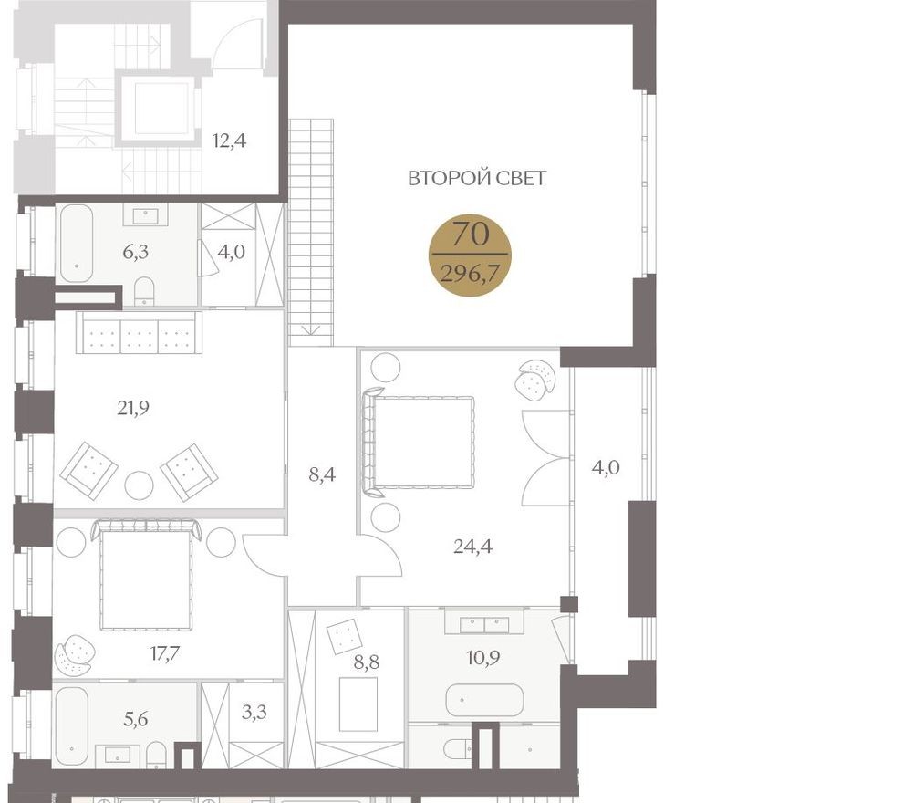 План этажа — 3к. квартира, 300.1 м²