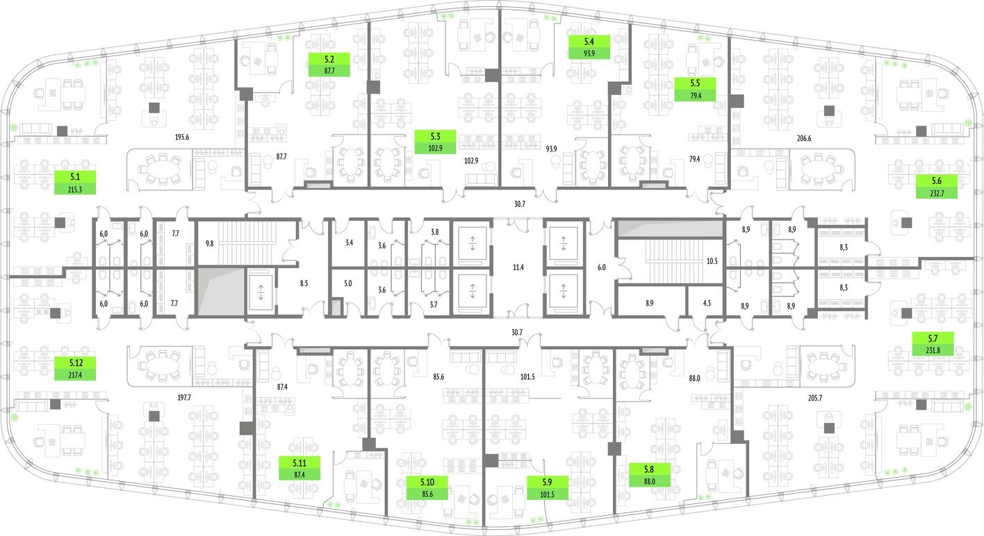 План этажа — Офисное помещение, 93.9 м²