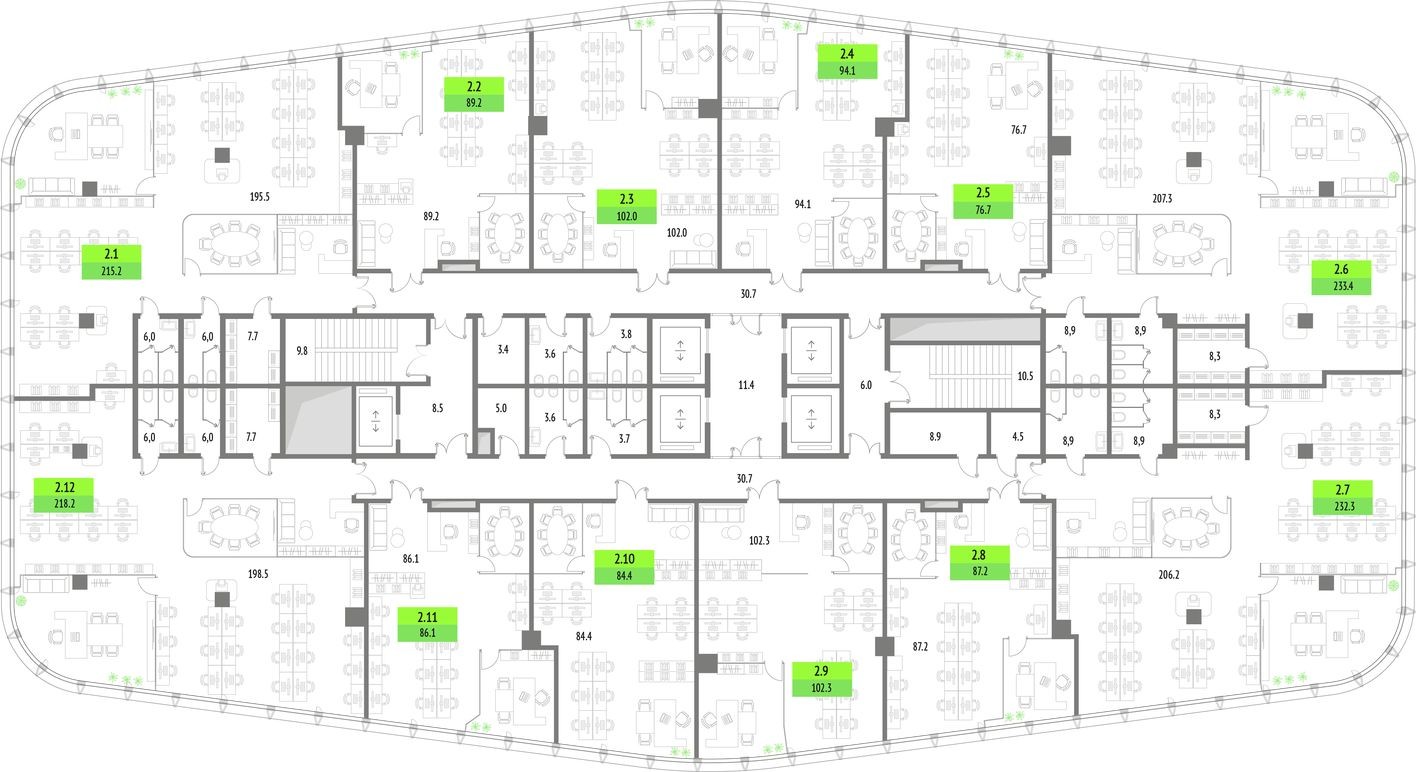 План этажа — Офисное помещение, 102.0 м²