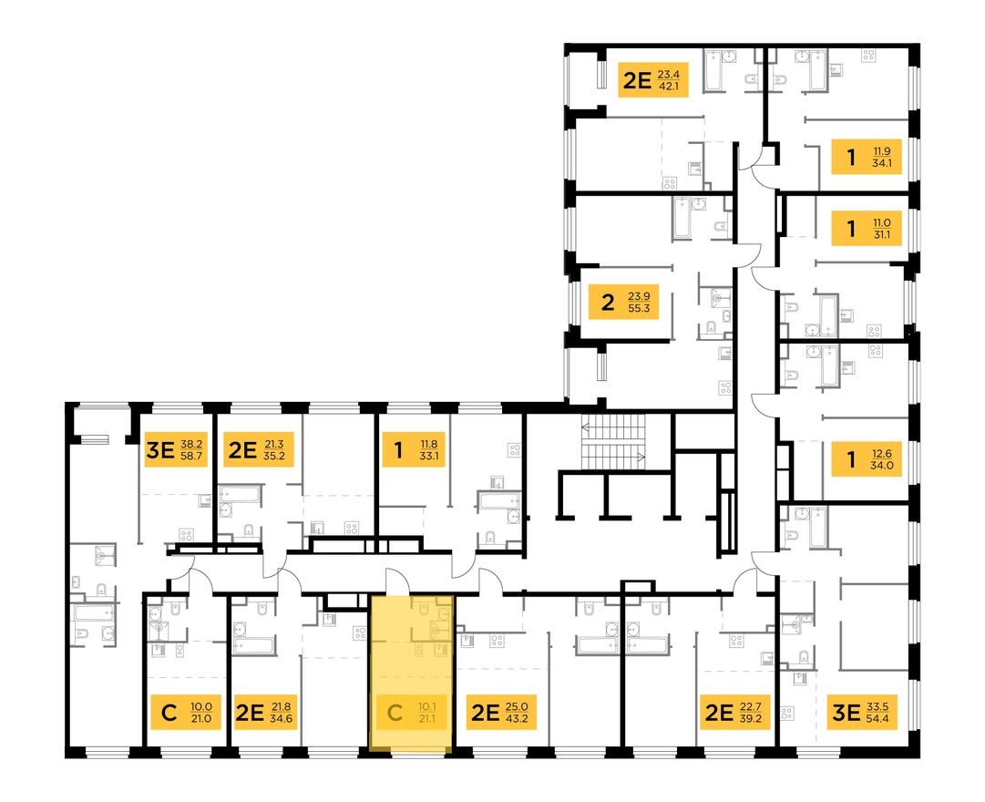 План этажа — Студия-квартира, 21.1 м²