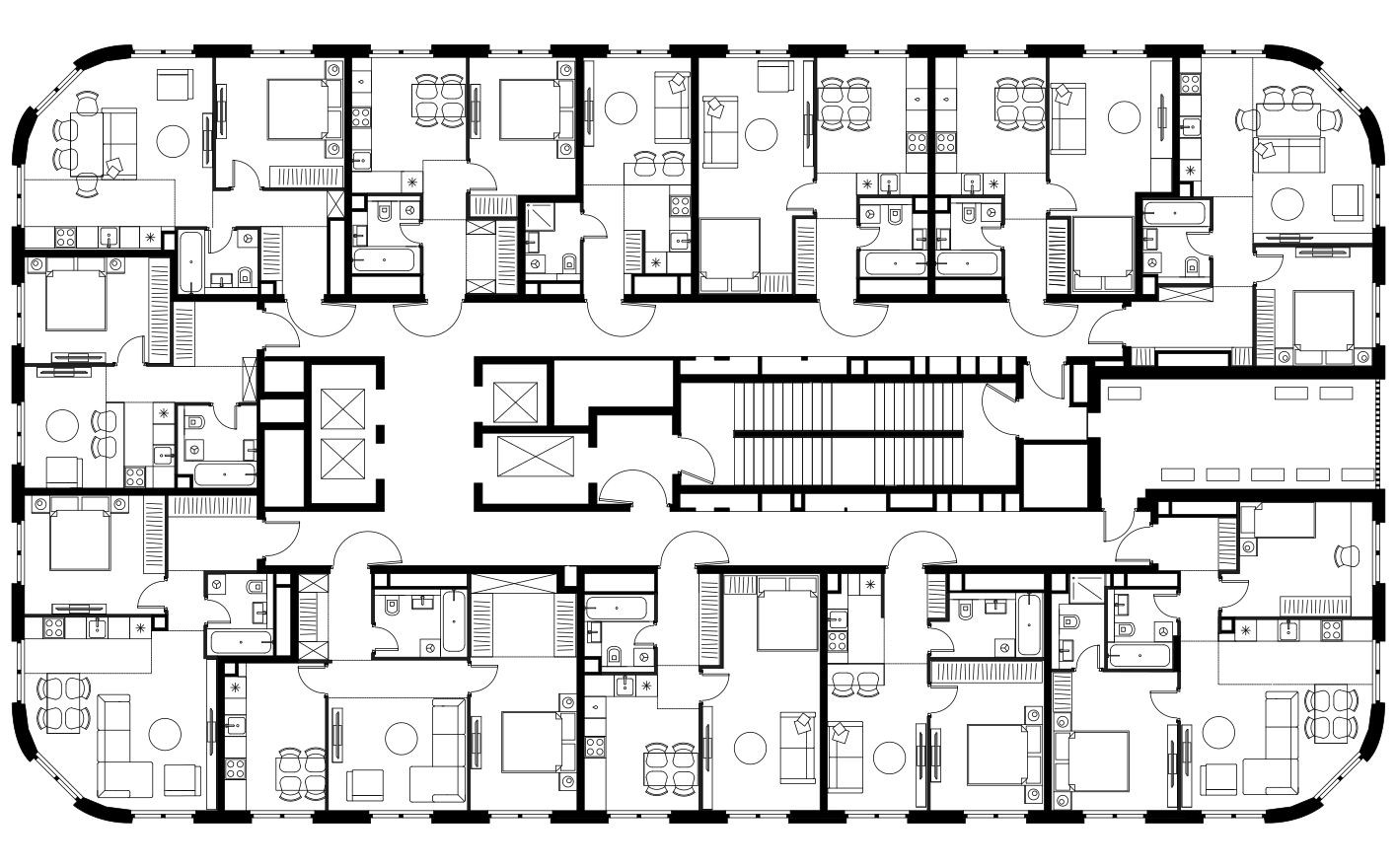 План этажа — 1к. квартира, 38.5 м²