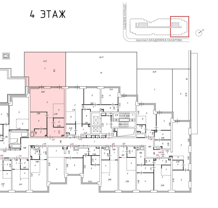 План этажа — 2к. апартаменты, 163.8 м²