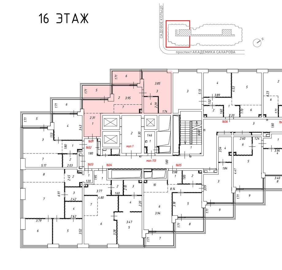 План этажа — 2к. апартаменты, 66.3 м²