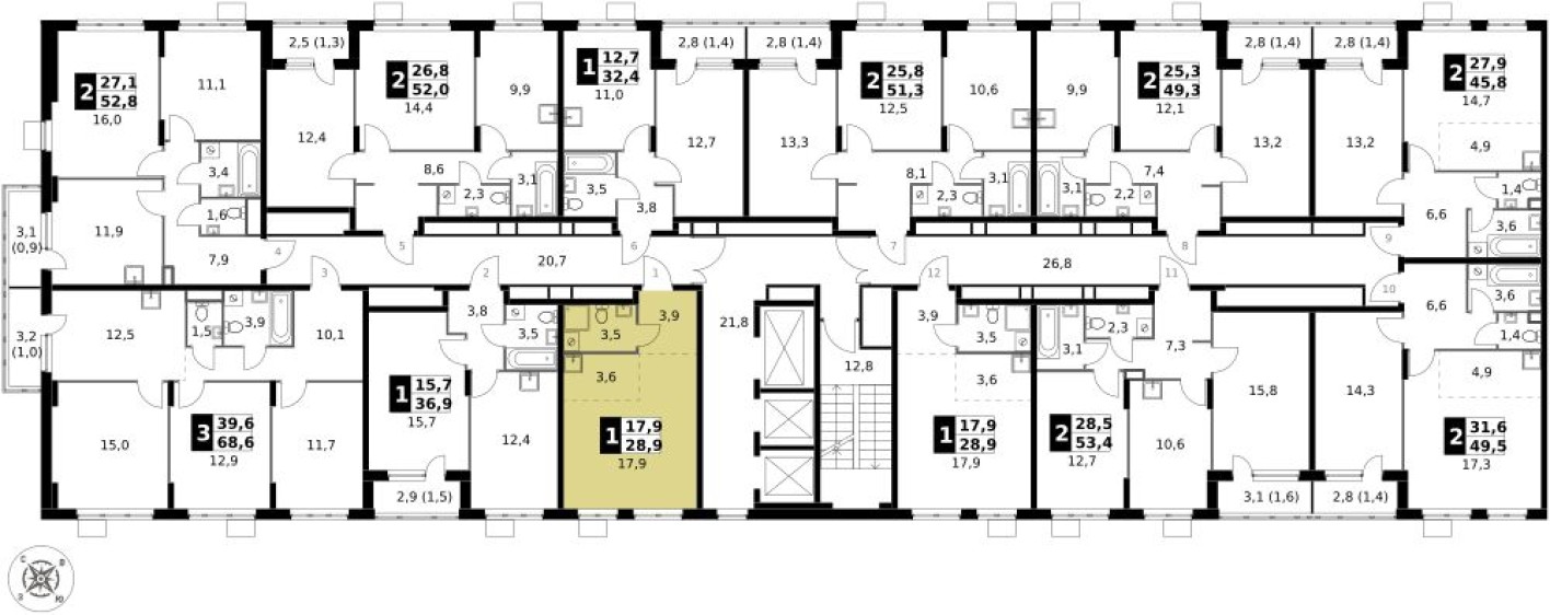План этажа — Студия-квартира, 28.9 м²
