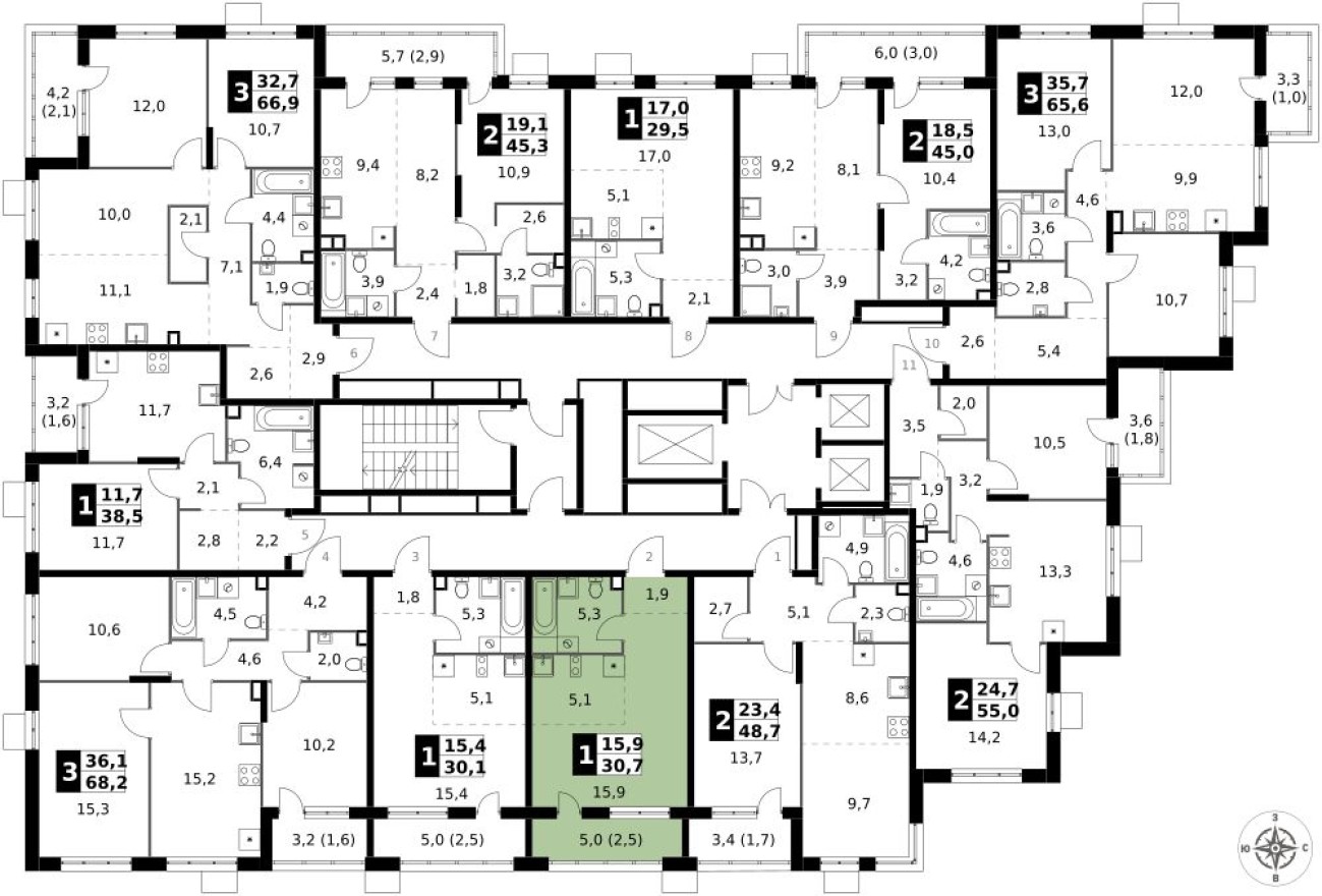 План этажа — Студия-квартира, 30.7 м²