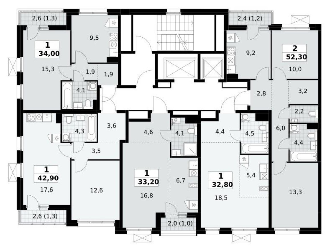 План этажа — Студия-квартира, 32.8 м²