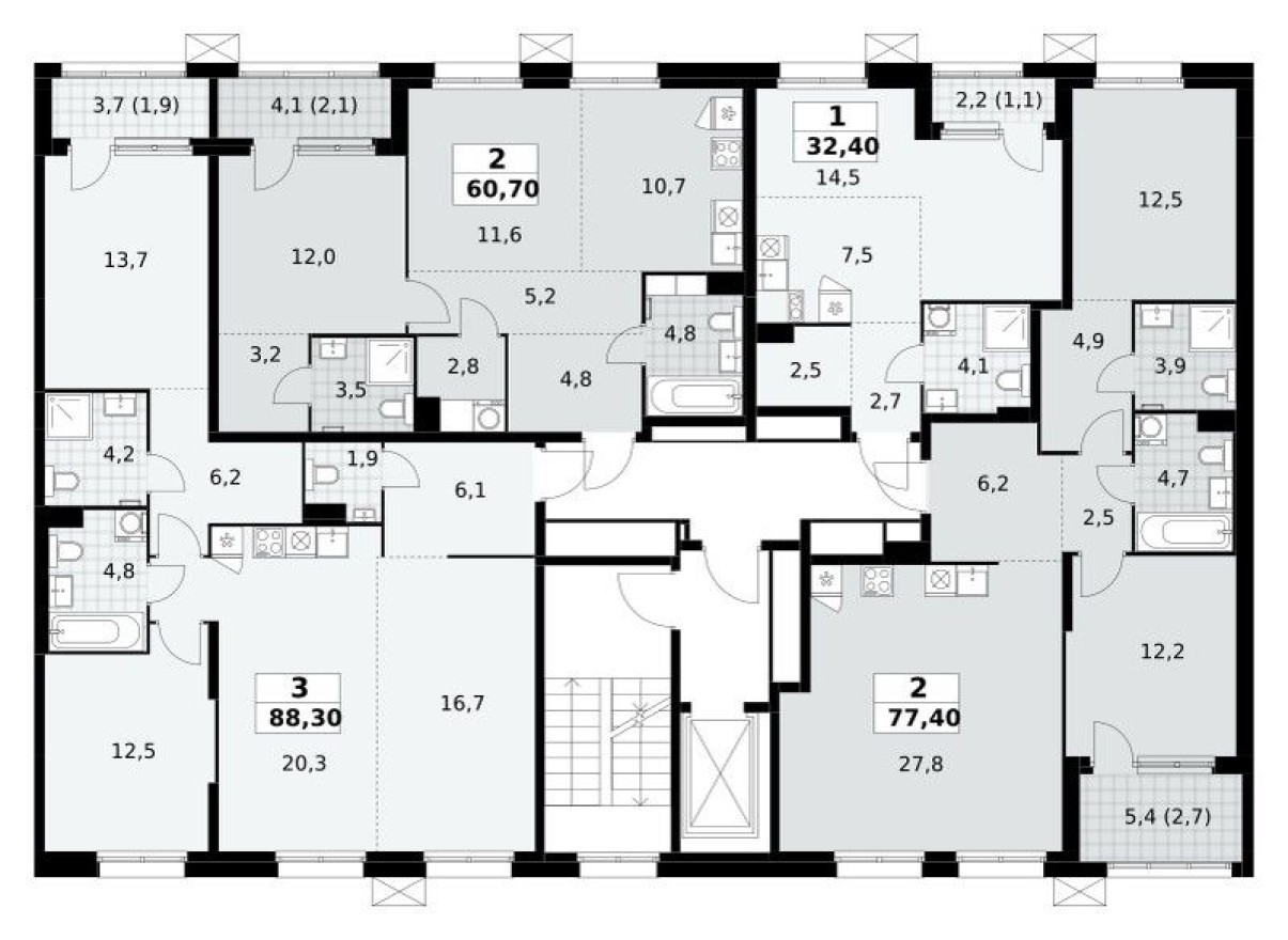 План этажа — Студия-квартира, 32.4 м²