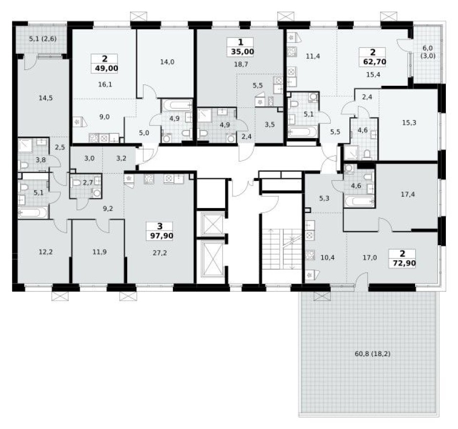 План этажа — Студия-квартира, 35.0 м²