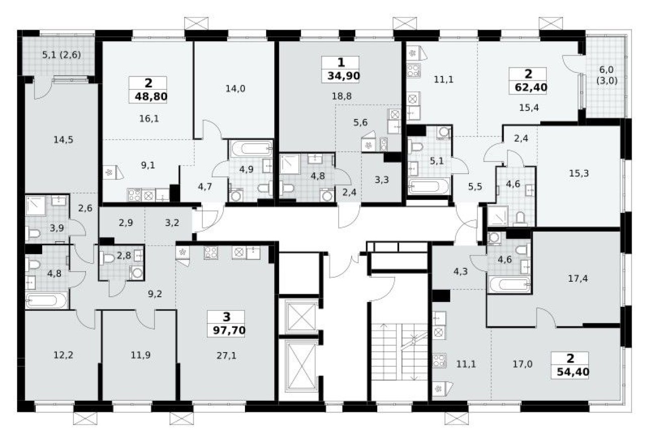 План этажа — Студия-квартира, 34.9 м²
