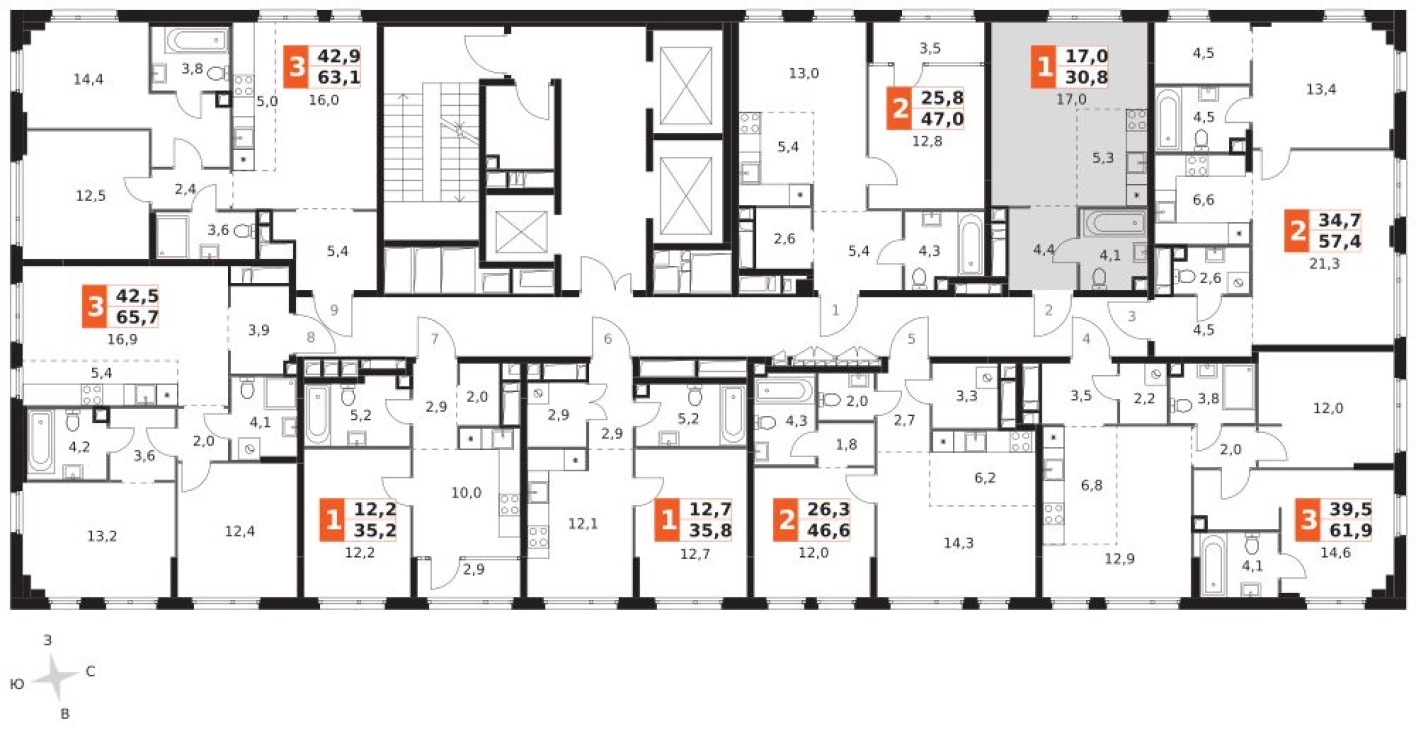 План этажа — Студия-квартира, 30.8 м²